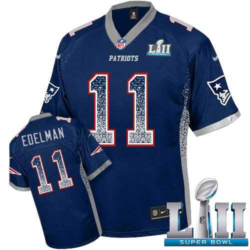 Youth Nike New England Patriots #11 Julian Edelman Navy Blue Team Color Super Bowl LII Stitched NFL Elite Drift Fashion Jersey