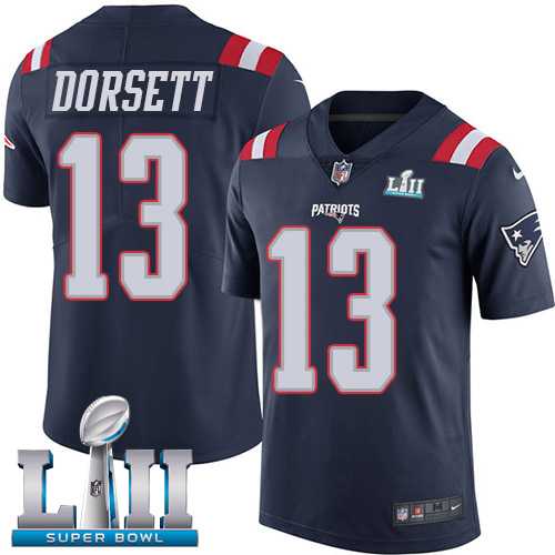 Youth Nike New England Patriots #13 Phillip Dorsett Navy Blue Super Bowl LII NFL Limited Rush Jersey