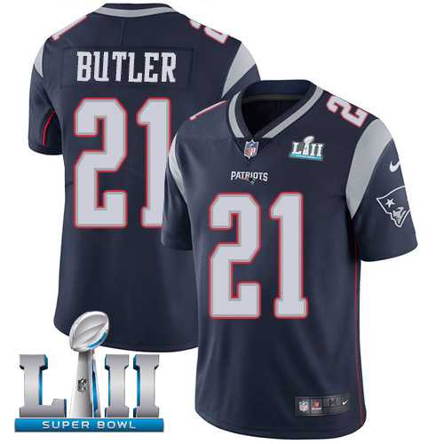 Youth Nike New England Patriots #21 Malcolm Butler Navy Blue Team Color Super Bowl LII Stitched NFL Vapor Untouchable Limited Jersey
