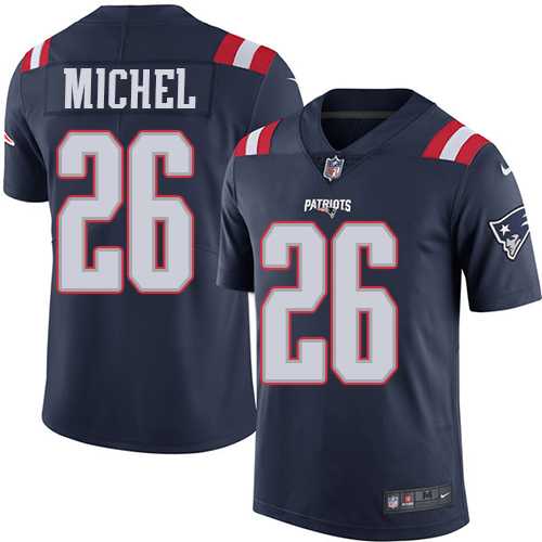 Youth Nike New England Patriots #26 Sony Michel Navy Blue Stitched NFL Limited Rush Jersey