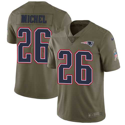 Youth Nike New England Patriots #26 Sony Michel Olive Stitched NFL Limited 2017 Salute to Service Jersey