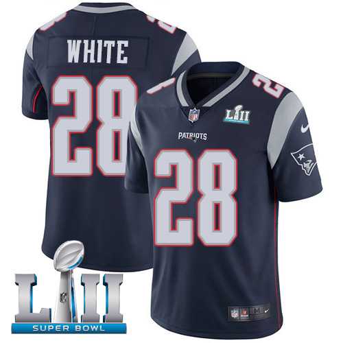 Youth Nike New England Patriots #28 James White Navy Blue Team Color Super Bowl LII Stitched NFL Vapor Untouchable Limited Jersey