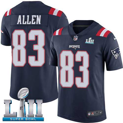 Youth Nike New England Patriots #83 Dwayne Allen Navy Blue Super Bowl LII Stitched NFL Limited Rush Jersey