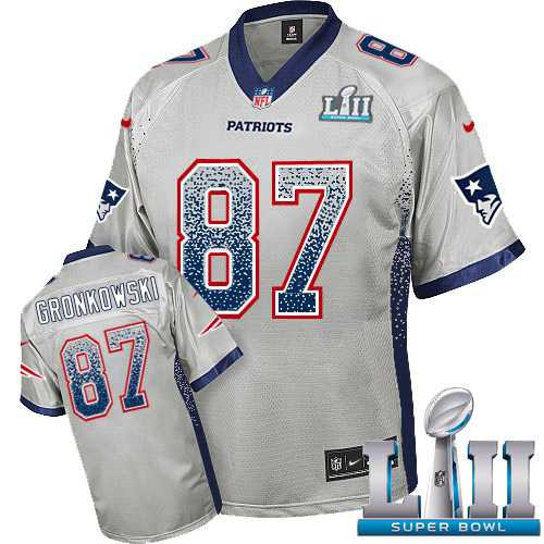 Youth Nike New England Patriots #87 Rob Gronkowski Grey Super Bowl LII Stitched NFL Elite Drift Fashion Jersey