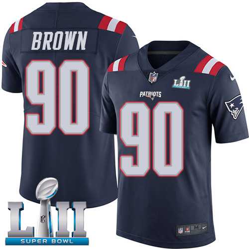 Youth Nike New England Patriots #90 Malcom Brown Navy Blue Super Bowl LII Stitched NFL Limited Rush Jersey