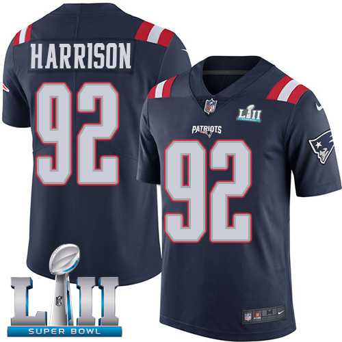 Youth Nike New England Patriots #92 James Harrison Navy Blue Super Bowl LII Stitched NFL Limited Rush Jersey