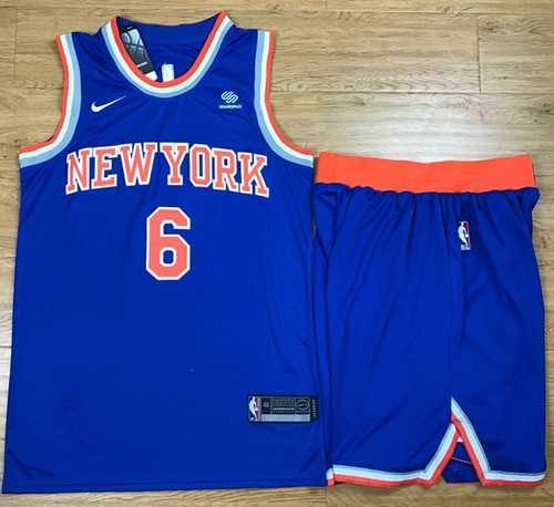 Youth Nike New York Knicks #6 Kristaps Porzingis Blue A Set NBA Swingman Icon Edition Jersey