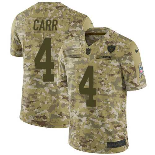Youth Nike Oakland Raiders #4 Derek Carr Camo Stitched NFL Limited 2018 Salute to Service Jersey