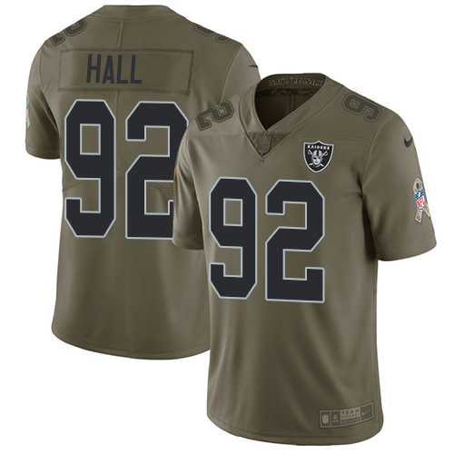 Youth Nike Oakland Raiders #92 P.J. Hall Olive Stitched NFL Limited 2017 Salute to Service Jersey