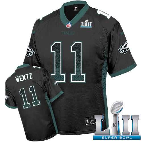 Youth Nike Philadelphia Eagles #11 Carson Wentz Black Alternate Super Bowl LII Stitched NFL Elite Drift Fashion Jersey