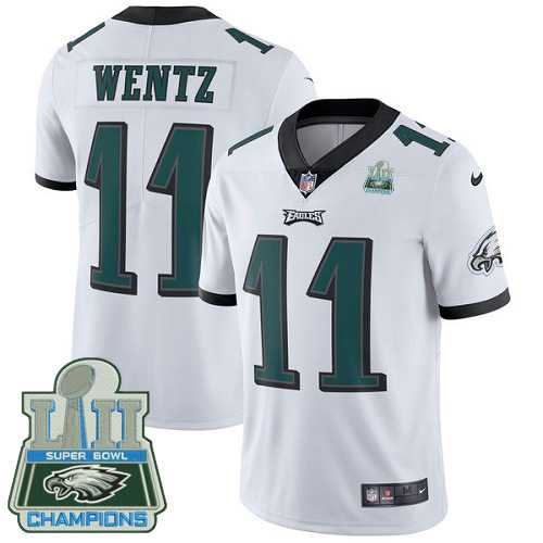 Youth Nike Philadelphia Eagles #11 Carson Wentz White Super Bowl LII Champions Stitched NFL Vapor Untouchable Limited Jersey