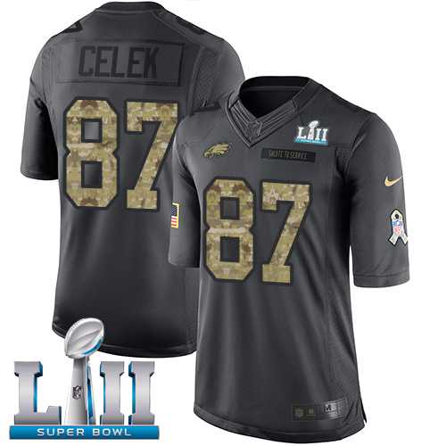 Youth Nike Philadelphia Eagles #87 Brent Celek Black Super Bowl LII Stitched NFL Limited 2016 Salute to Service Jersey