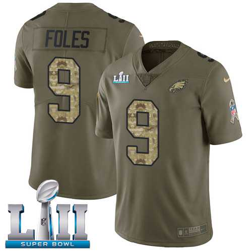 Youth Nike Philadelphia Eagles #9 Nick Foles Olive Camo Super Bowl LII Stitched NFL Limited 2017 Salute to Service Jersey