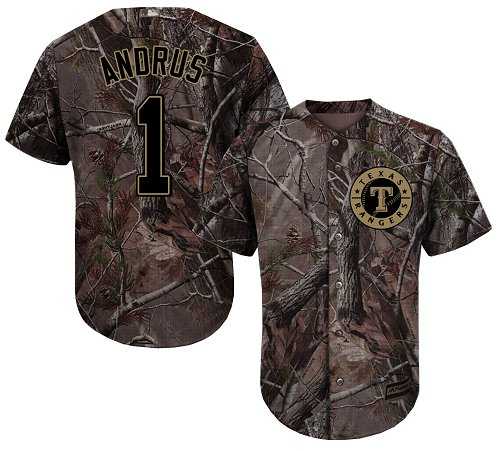Youth Texas Rangers #1 Elvis Andrus Camo Realtree Collection Cool Base Stitched MLB Jersey