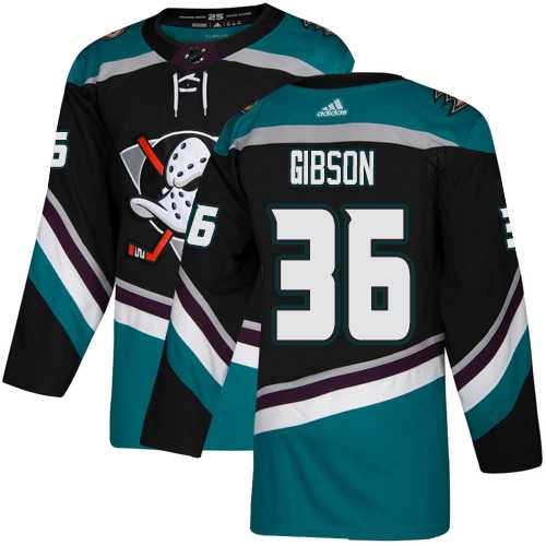Men's Adidas Anaheim Ducks #36 John Gibson Black Teal Alternate Authentic Stitched NHL Jersey