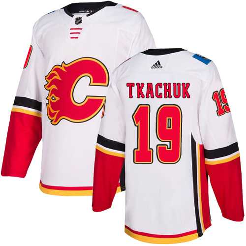 Men's Adidas Calgary Flames #19 Matthew Tkachuk White Road Authentic Stitched NHL Jersey