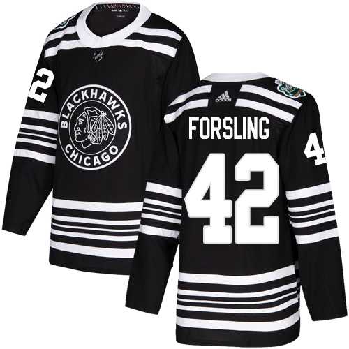 Men's Adidas Chicago Blackhawks #42 Gustav Forsling Black Authentic 2019 Winter Classic Stitched NHL Jersey