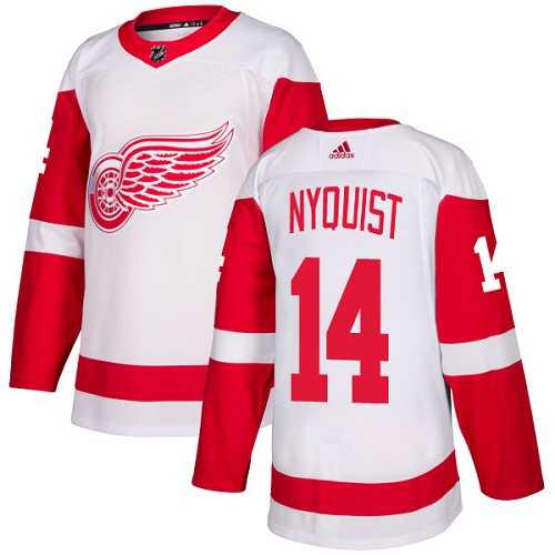 Men's Adidas Detroit Red Wings #14 Gustav Nyquist White Road Authentic Stitched NHL Jersey