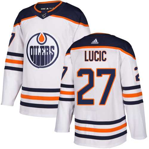Men's Adidas Edmonton Oilers #27 Milan Lucic White Road Authentic Stitched NHL Jersey
