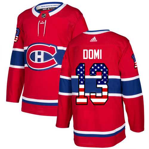 Men's Adidas Montreal Canadiens #13 Max Domi Red Home Authentic USA Flag Stitched NHL Jersey