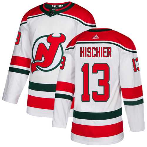 Men's Adidas New Jersey Devils #13 Nico Hischier White Alternate Authentic Stitched NHL Jersey