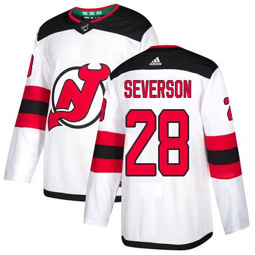 Men's Adidas New Jersey Devils #28 Damon Severson White Road Authentic Stitched NHL Jersey