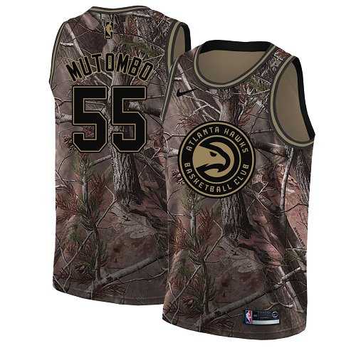 Men's Nike Atlanta Hawks #55 Dikembe Mutombo Camo NBA Swingman Realtree Collection Jersey
