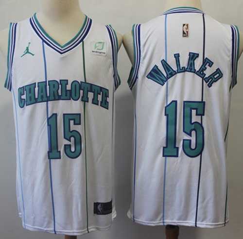 Men's Nike Charlotte Hornets #15 Kemba Walker White NBA Jordan Swingman Hardwood Classics Jersey