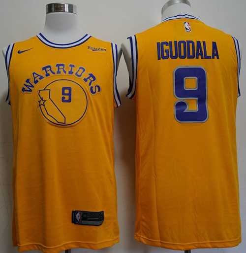 Men's Nike Golden State Warriors #9 Andre Iguodala Gold Throwback NBA Swingman Hardwood Classics Jersey