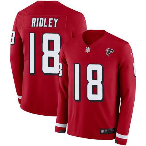Nike Atlanta Falcons #18 Calvin Ridley Red Team Color Men's Stitched NFL Limited Therma Long Sleeve Jersey