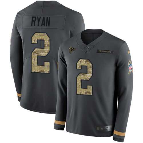 Nike Atlanta Falcons #2 Matt Ryan Anthracite Salute to Service Men's Stitched NFL Limited Therma Long Sleeve Jersey