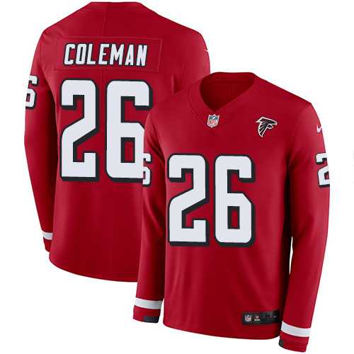 Nike Atlanta Falcons #26 Tevin Coleman Red Team Color Men's Stitched NFL Limited Therma Long Sleeve Jersey