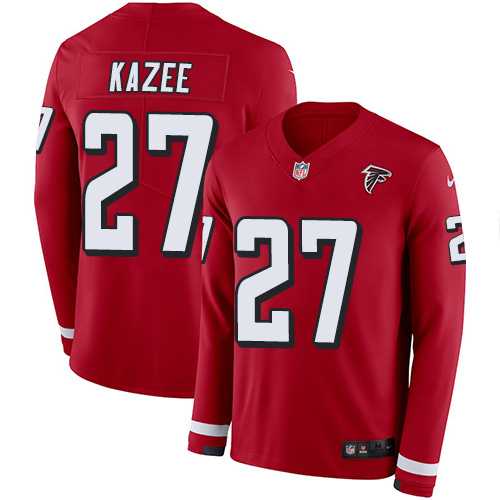 Nike Atlanta Falcons #27 Damontae Kazee Red Team Color Men's Stitched NFL Limited Therma Long Sleeve Jersey