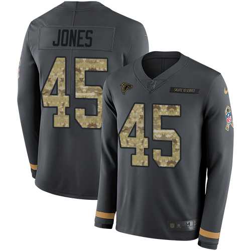 Nike Atlanta Falcons #45 Deion Jones Anthracite Salute to Service Men's Stitched NFL Limited Therma Long Sleeve Jersey