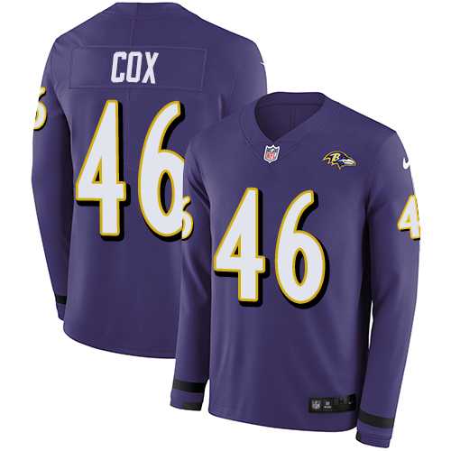 Nike Baltimore Ravens #46 Morgan Cox Purple Team Color Men's Stitched NFL Limited Therma Long Sleeve Jersey