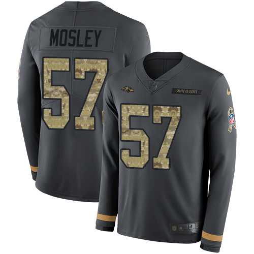 Nike Baltimore Ravens #57 C.J. Mosley Anthracite Salute to Service Men's Stitched NFL Limited Therma Long Sleeve Jersey