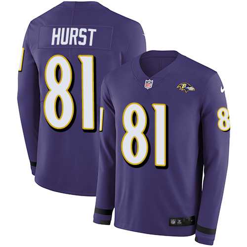 Nike Baltimore Ravens #81 Hayden Hurst Purple Team Color Men's Stitched NFL Limited Therma Long Sleeve Jersey