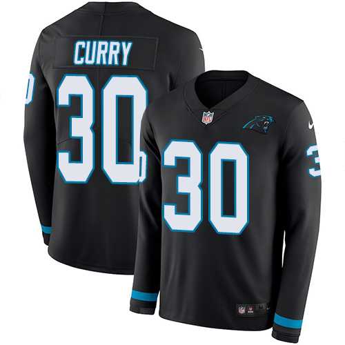 Nike Carolina Panthers #30 Stephen Curry Black Team Color Men's Stitched NFL Limited Therma Long Sleeve Jersey