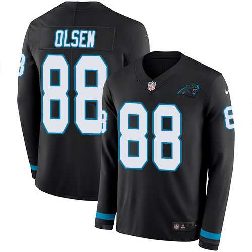 Nike Carolina Panthers #88 Greg Olsen Black Team Color Men's Stitched NFL Limited Therma Long Sleeve Jersey