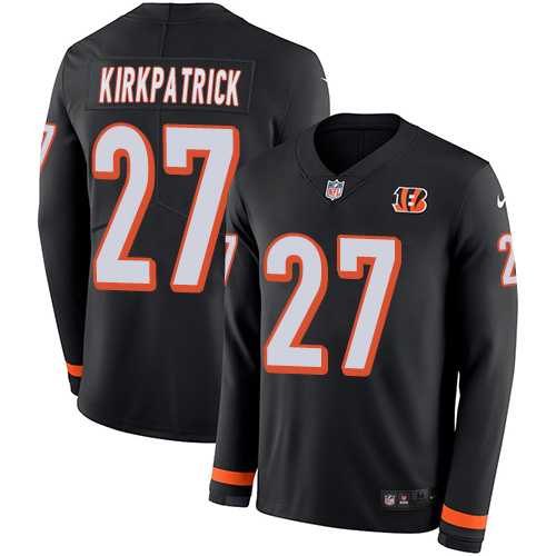 Nike Cincinnati Bengals #27 Dre Kirkpatrick Black Team Color Men's Stitched NFL Limited Therma Long Sleeve Jersey