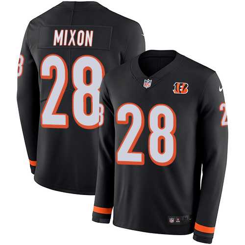 Nike Cincinnati Bengals #28 Joe Mixon Black Team Color Men's Stitched NFL Limited Therma Long Sleeve Jersey