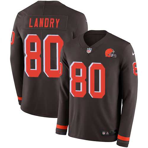 Nike Cleveland Browns #80 Jarvis Landry Brown Team Color Men's Stitched NFL Limited Therma Long Sleeve Jersey