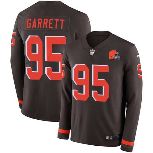 Nike Cleveland Browns #95 Myles Garrett Brown Team Color Men's Stitched NFL Limited Therma Long Sleeve Jersey