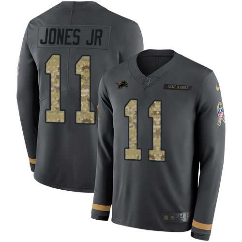 Nike Detroit Lions #11 Marvin Jones Jr Anthracite Salute to Service Men's Stitched NFL Limited Therma Long Sleeve Jersey