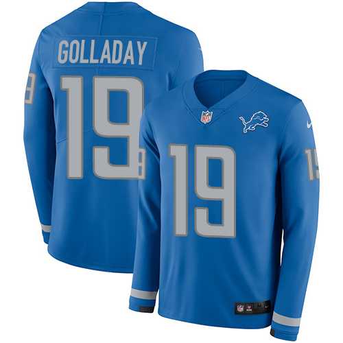 Nike Detroit Lions #19 Kenny Golladay Blue Team Color Men's Stitched NFL Limited Therma Long Sleeve Jersey