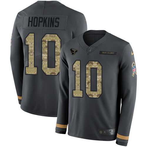 Nike Houston Texans #10 DeAndre Hopkins Anthracite Salute to Service Men's Stitched NFL Limited Therma Long Sleeve Jersey