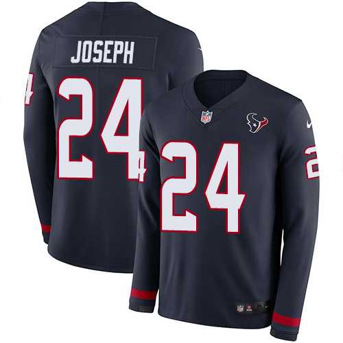Nike Houston Texans #24 Johnathan Joseph Navy Blue Team Color Men's Stitched NFL Limited Therma Long Sleeve Jersey