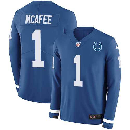 Nike Indianapolis Colts #1 Pat McAfee Royal Blue Team Color Men's Stitched NFL Limited Therma Long Sleeve Jersey