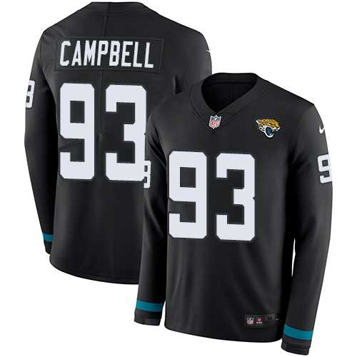 Nike Jacksonville Jaguars #93 Calais Campbell Black Team Color Men's Stitched NFL Limited Therma Long Sleeve Jersey