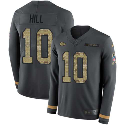 Nike Kansas City Chiefs #10 Tyreek Hill Anthracite Salute to Service Men's Stitched NFL Limited Therma Long Sleeve Jersey
